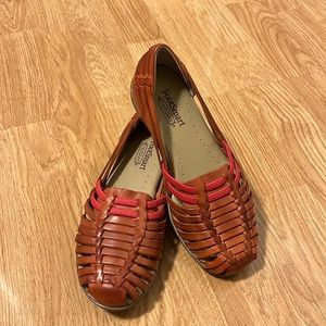 FootSmart Tejidas Tangerine Leather Closed Toe Huaraches Sandals Size 6W
